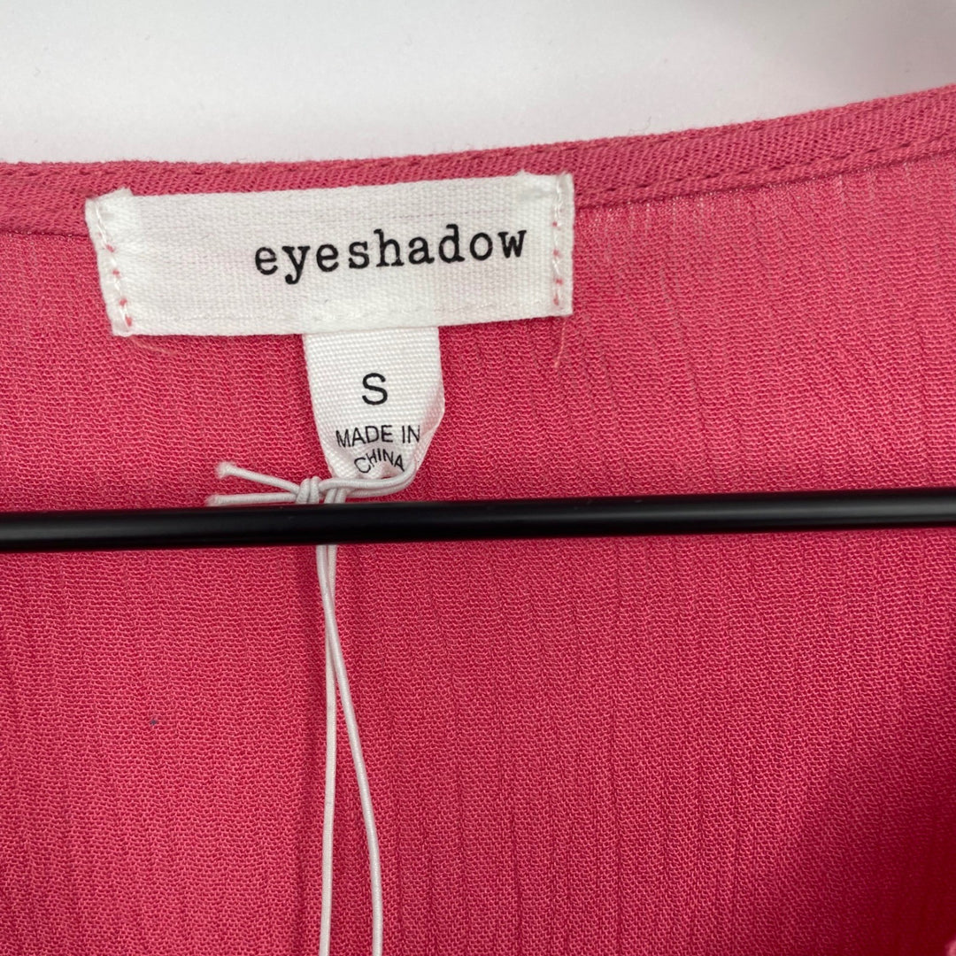 Eyeshadow Pink Crochet Trim Wrap V Neck Bell Sleeve Blouse Top Size S