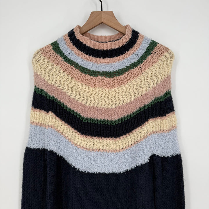 Caslon Sweater Womens XS Multicolor Striped Cotton Wool Raglan Sleeve Mock Neck