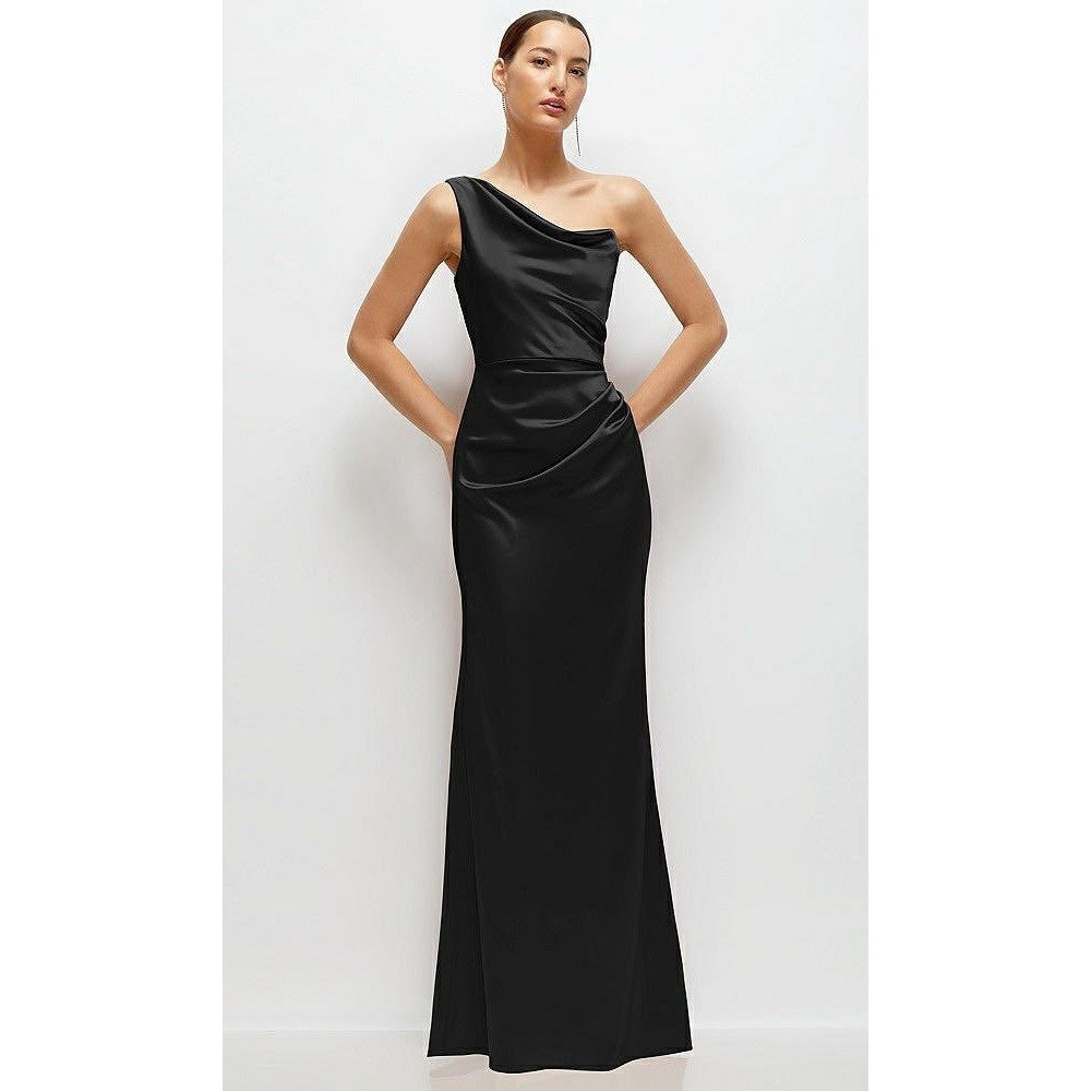 After Six Black One Shoulder Ruched Long Formal Evening Gown Dress Size 8