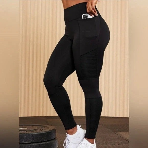 Fabletics Black Moto Ribbed High Waisted Athleisure Leggings Size S