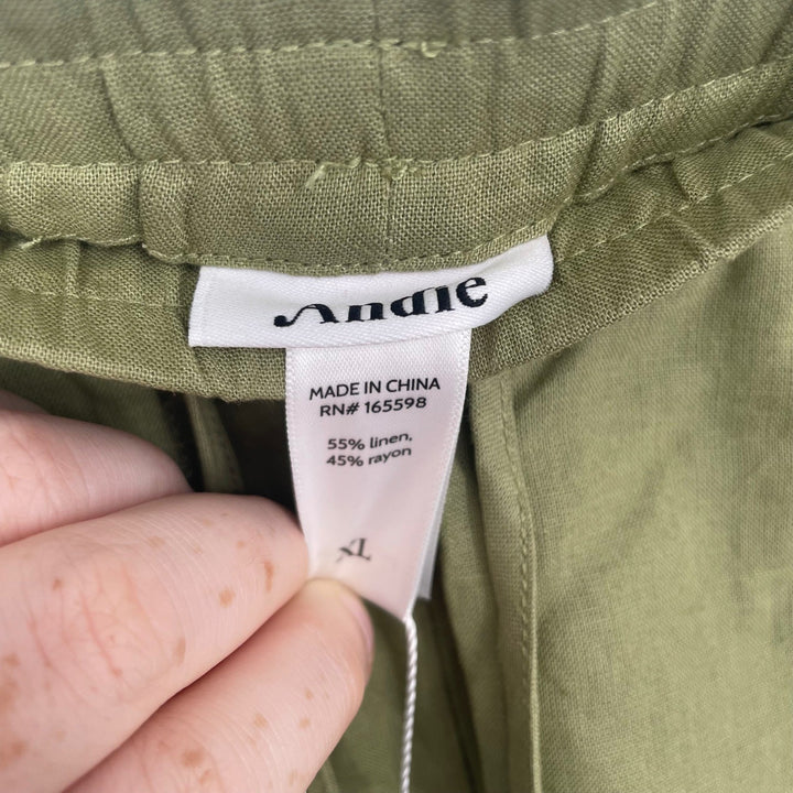 Andie The Short Olive Green Linen Blend Drawstring Casual Summer Shorts Size XL