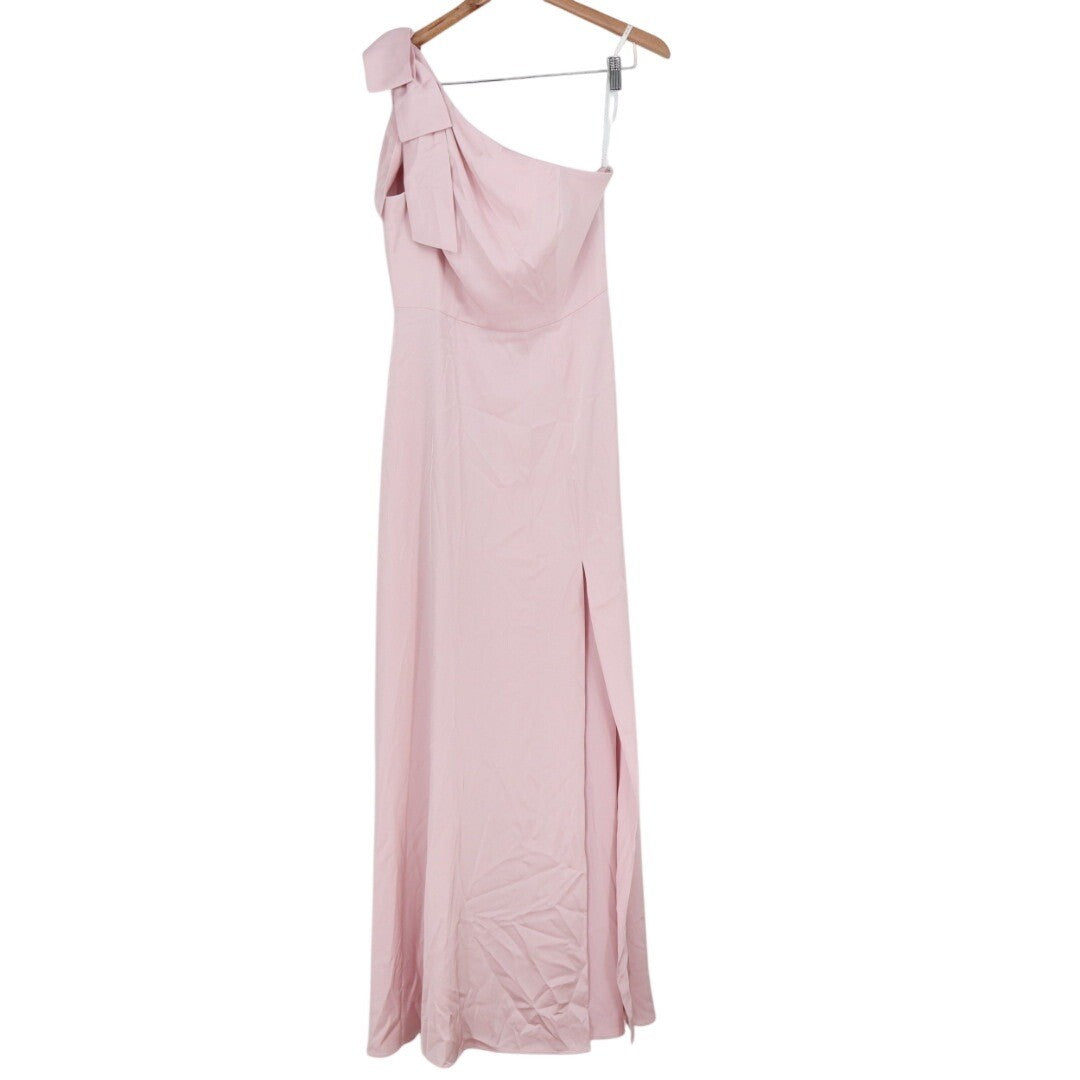 After Six Bow One-Shoulder Fluid Satin Maxi Dress With Full Skirt Size M