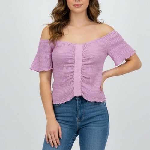 BP Smocked Off The Shoulder Top Lavender Purple Puff Sleeve Plus Size 3X