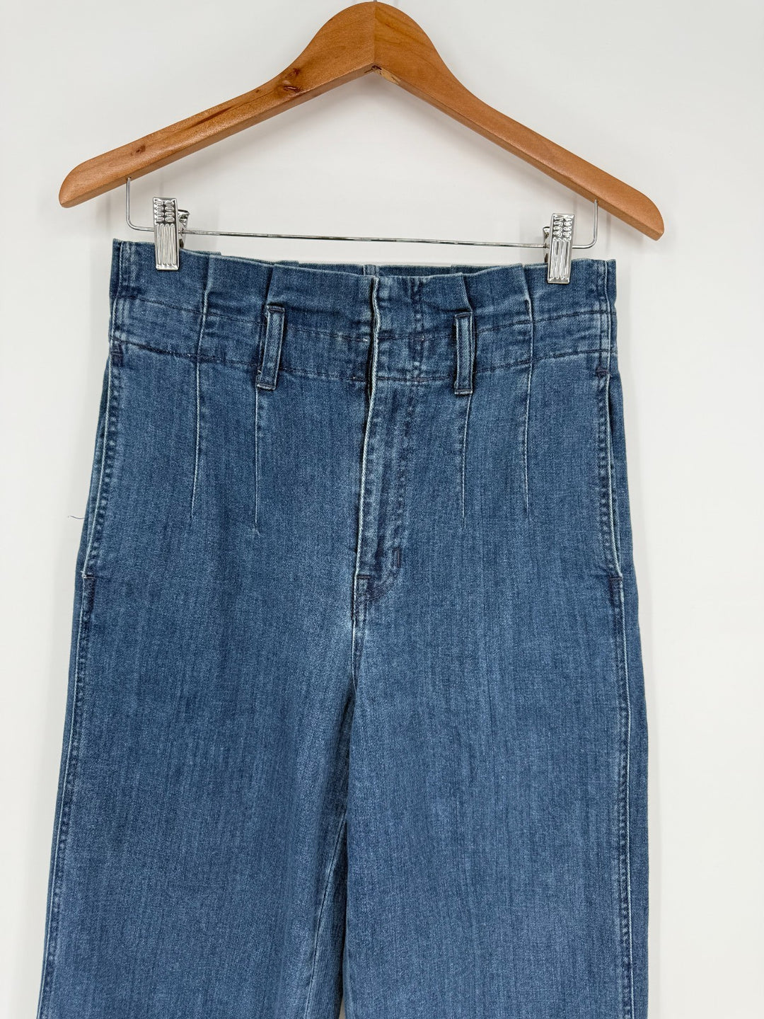 Madewell Jeans Womens 27 Blue Denim Pleated Cotton Stretch Pockets Wide Leg
