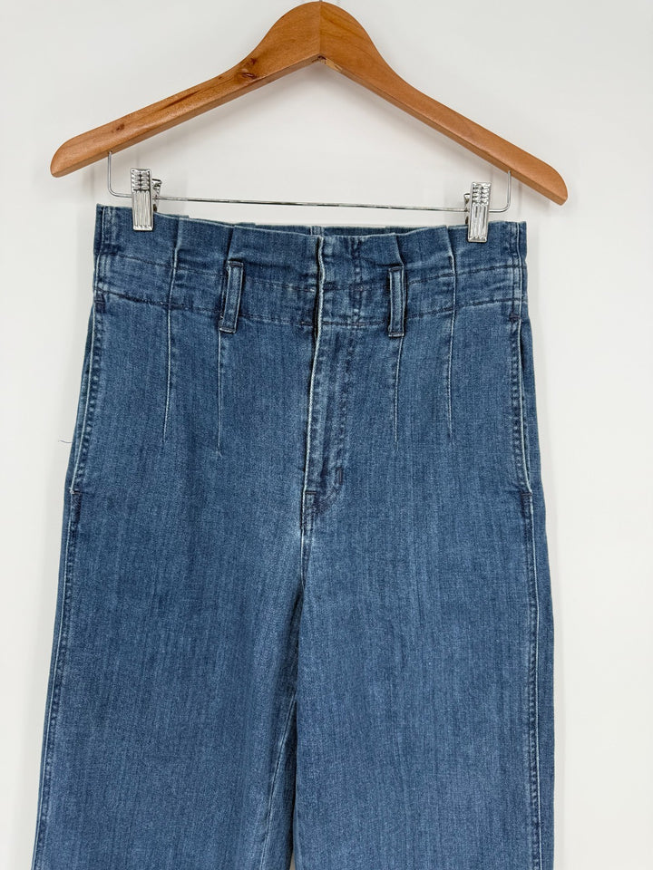 Madewell Jeans Womens 27 Blue Denim Pleated Cotton Stretch Pockets Wide Leg