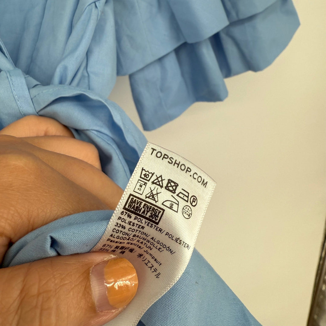 Blue Ruffle Sleeve Wrap Romper Jumpsuit Topshop Size 4