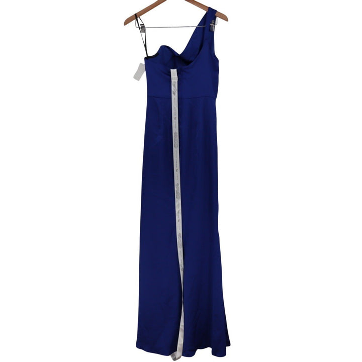 After Six One-Shoulder Cat-Eye Neckline Fit and Flare Satin Maxi Dress Size 4