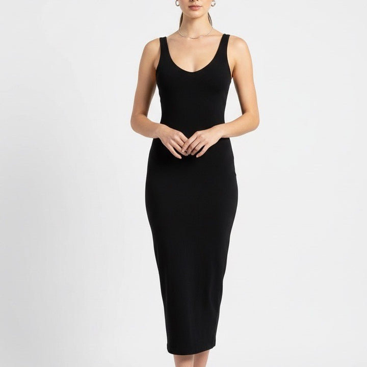 Sweaty Betty Black Ribbed Midi Tank Dress Made in Turkey Size 8 10