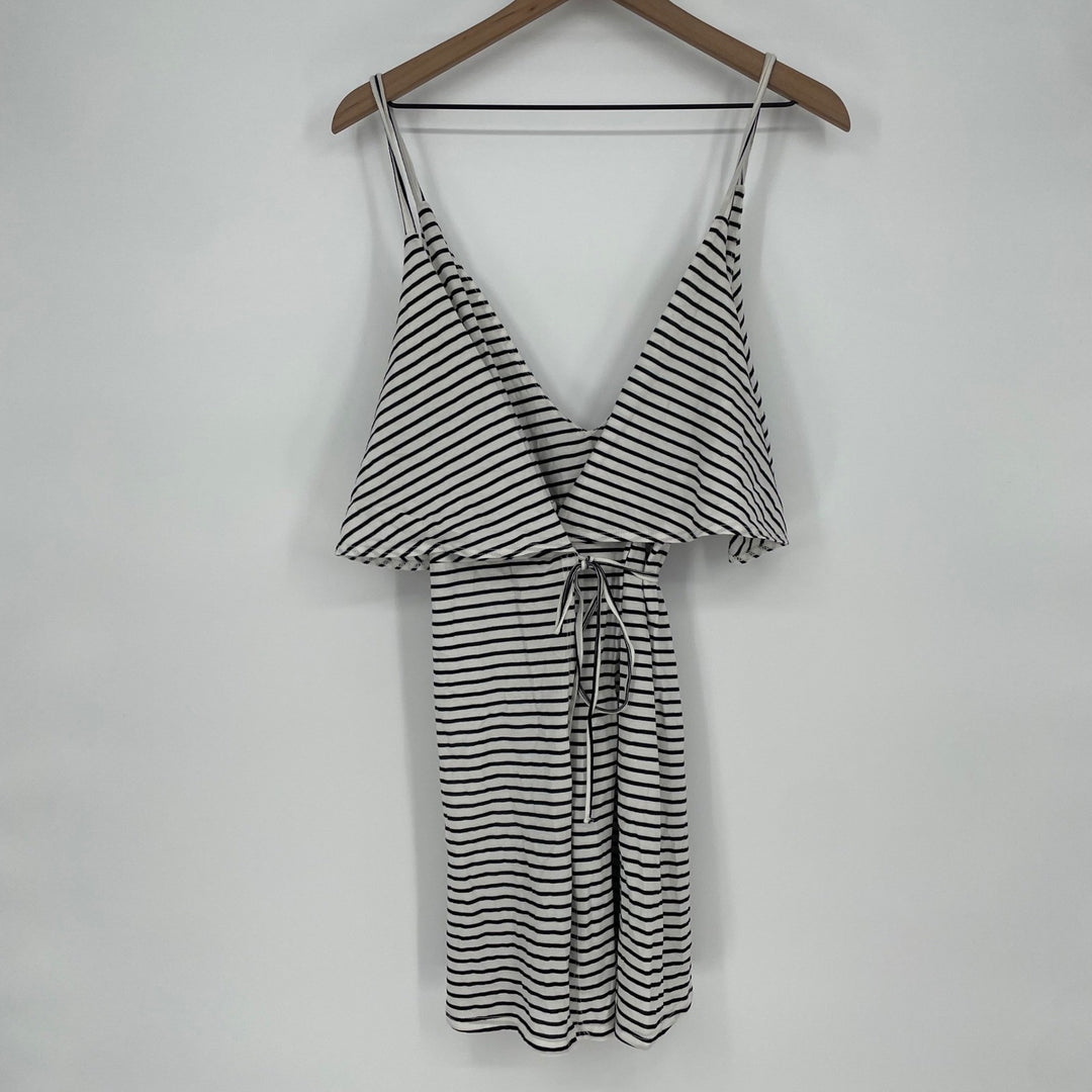 TOPSHOP Striped Mini Dress Black White Spaghetti Strap Tie Waist Size M