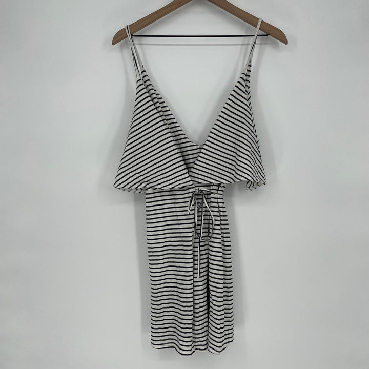 TOPSHOP Striped Mini Dress Black White Spaghetti Strap Tie Waist Size M