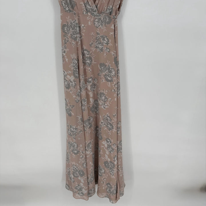 Lovers + Friends Wrap Maxi Dress Womens 4 Beige Floral Plunge Double V Neck