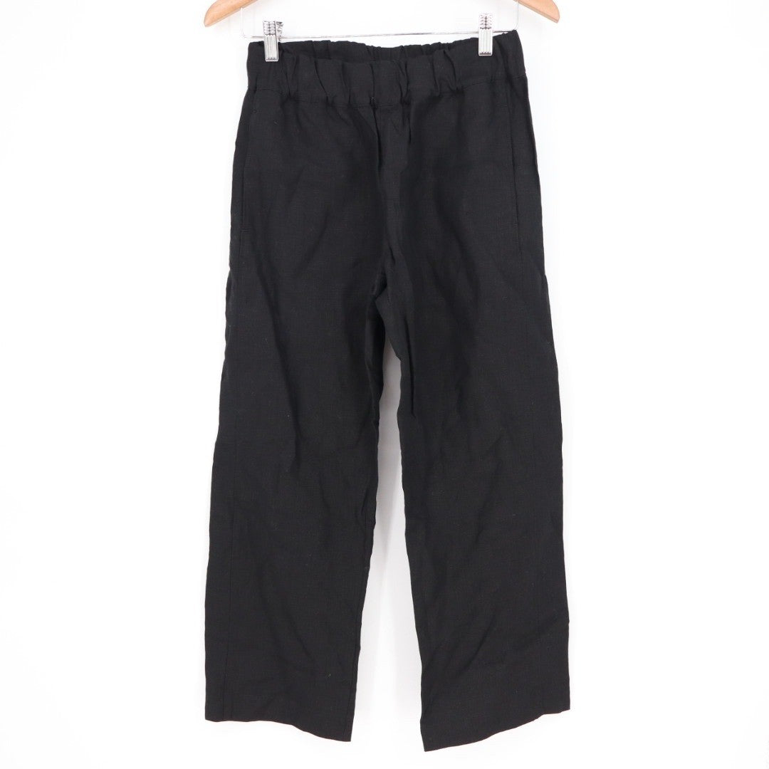 American Giant Black 100 Linen Elastic Waist Cropped Pants Size XS Made In USA