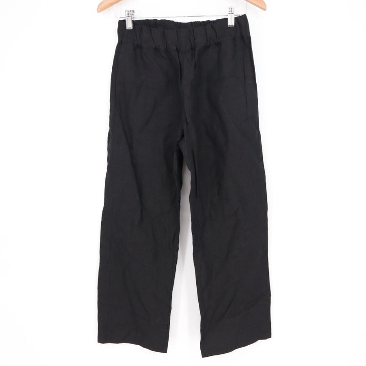 American Giant Black 100 Linen Elastic Waist Cropped Pants Size XS Made In USA