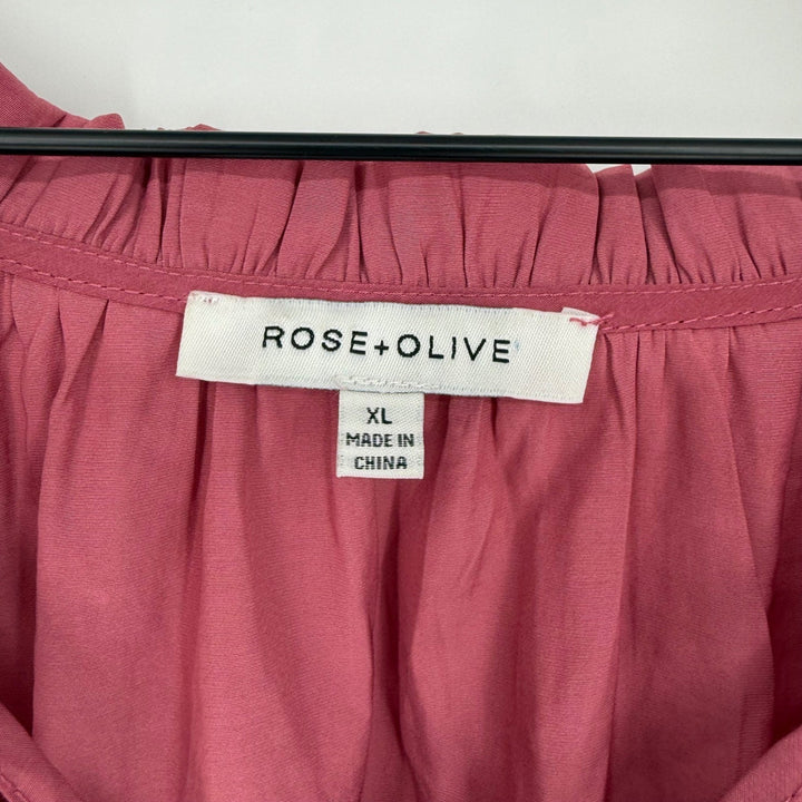 Rose Olive XL Pink Ruffle Sleeve Tie Neck Blouse Top Shirt Womens