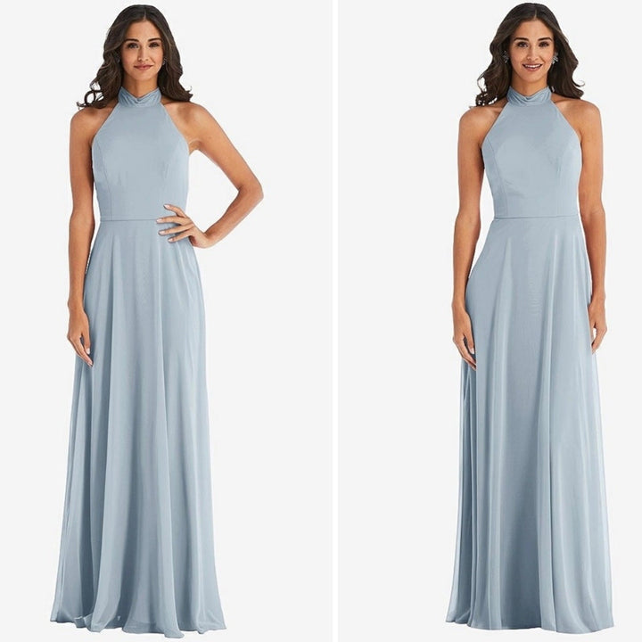 After Six High Neck Halter Backless Maxi Dress In Mist Size 8