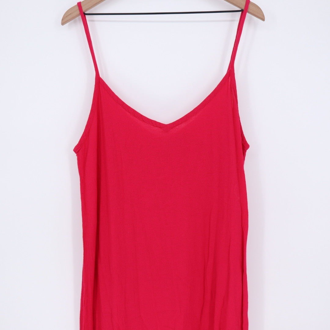 CottonWays Red Asymmetrical Ruffle Midi Dress Spaghetti Strap Size 2