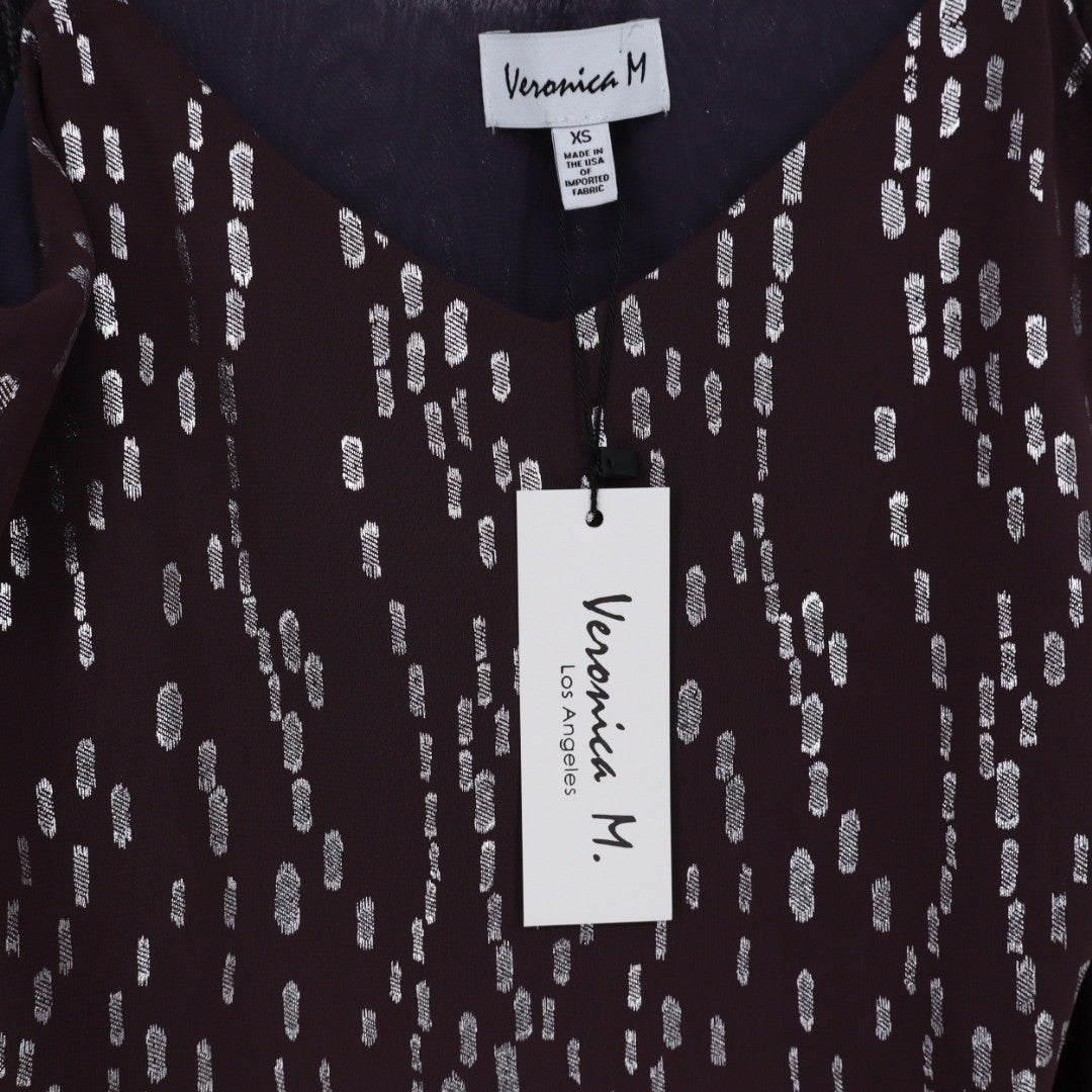 Veronica M Women's XS Maroon Metallic Dot Print Spaghetti Strap V Neck Top