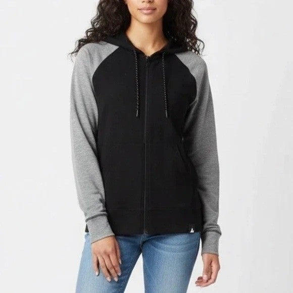 American Giant Black Gray Raglan Full Zip Hoodie Sweatshirt Made in USA