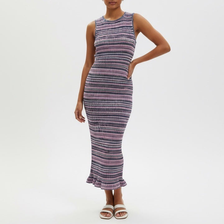GAP Striped Ribbed Knit Sleeveless Midi Dress Keyhole Back XS