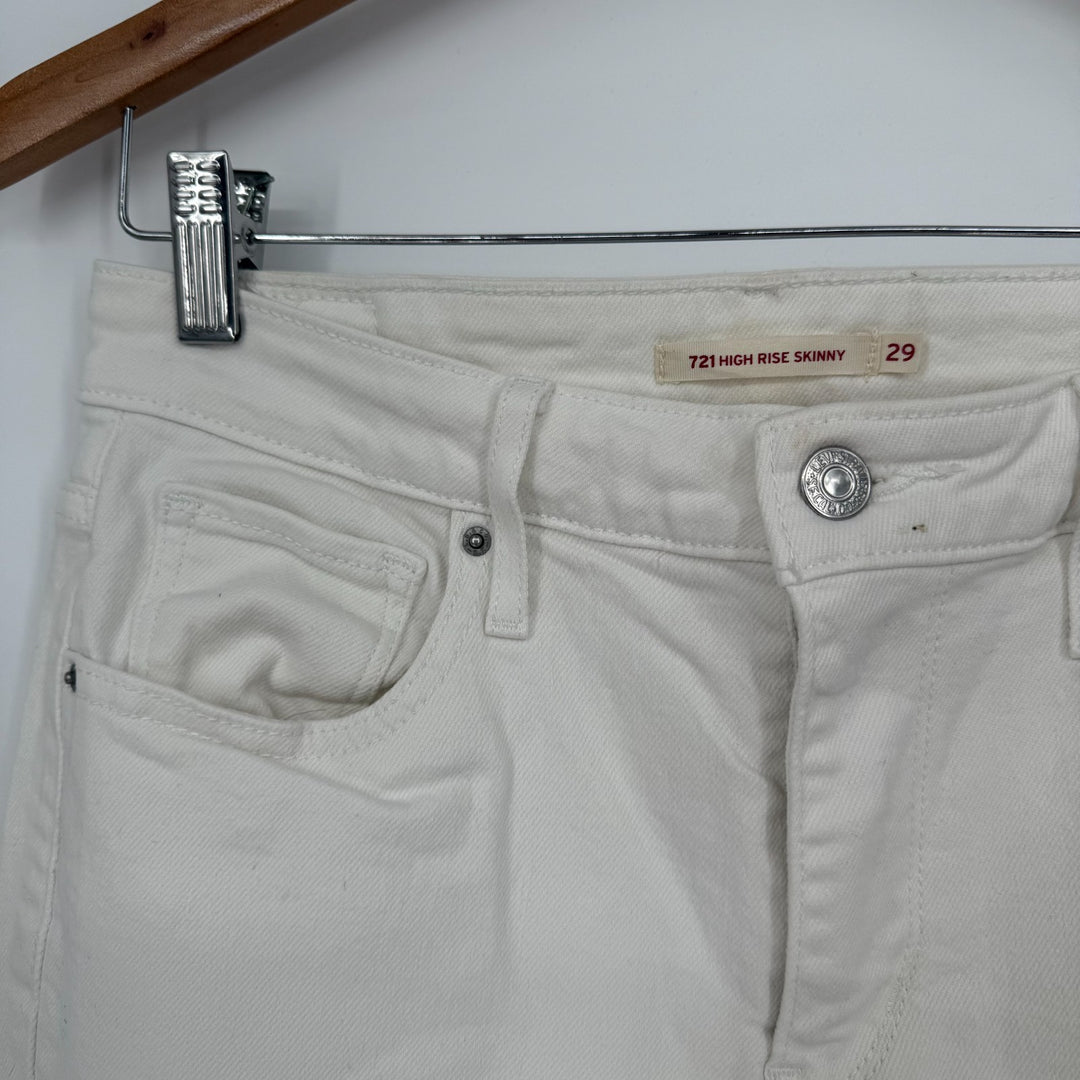 Levis 721 Jeans Womens 29 White Logo Denim High Rise Skinny Leg Cotton Stretch