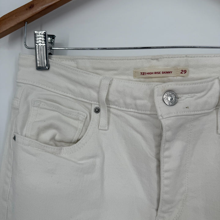 Levis 721 Jeans Womens 29 White Logo Denim High Rise Skinny Leg Cotton Stretch