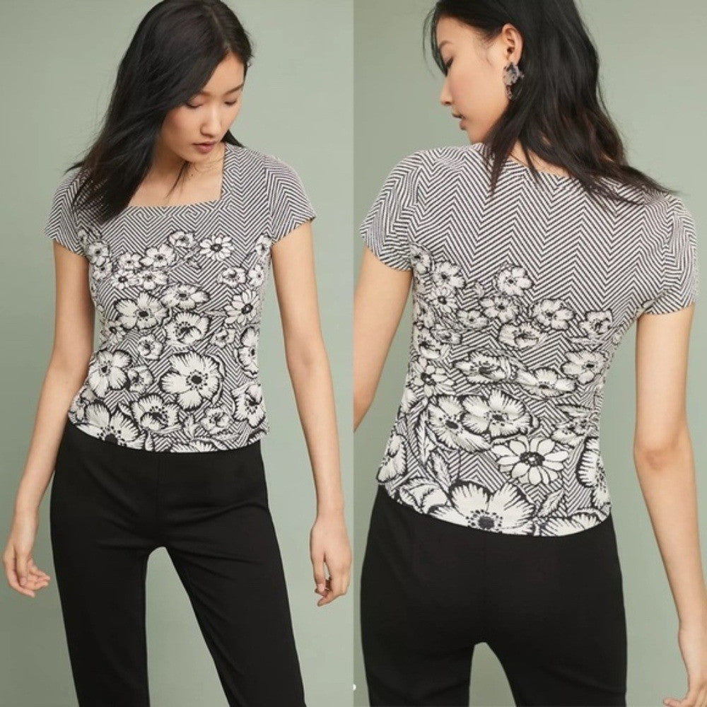 Anthropologie Maeve hellebore Floral Knit Blouse Size XS