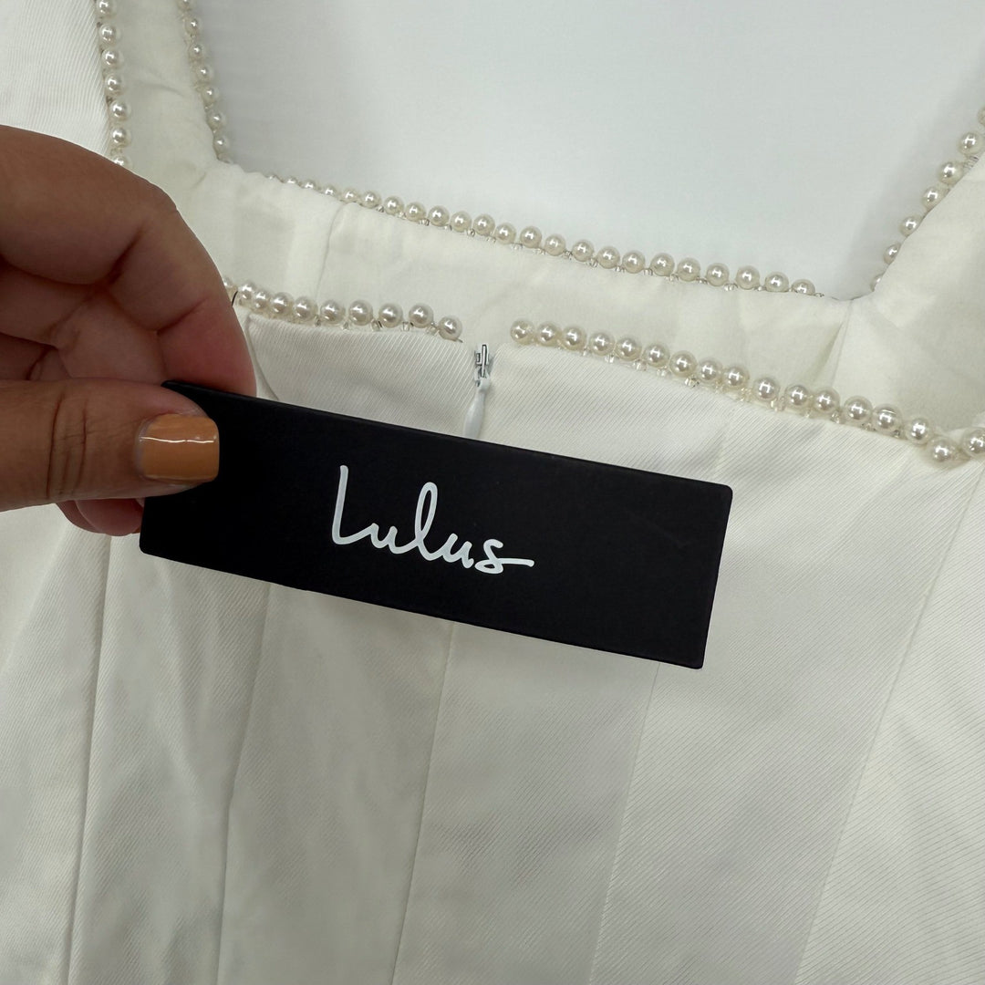 Lulus Pure Hearted White Pearl Square Neck Sleeveless Mini Dress Size XL