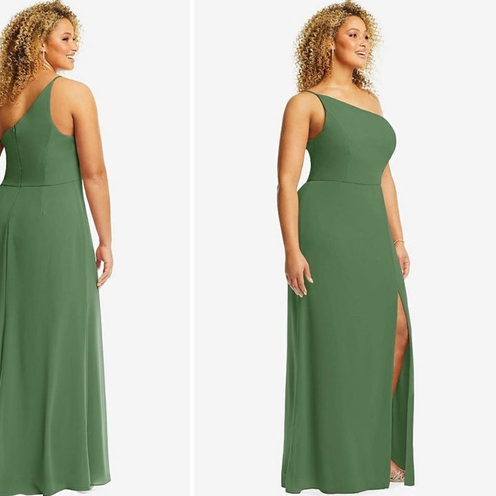 After Six Skinny One-Shoulder Trumpet Gown With Front Slit Size 16