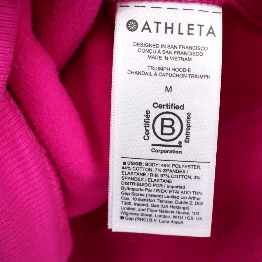 Athleta Triumph Hoodie Zip Up Full Zip Jacket Bright Pink Size Medium Thumbholes