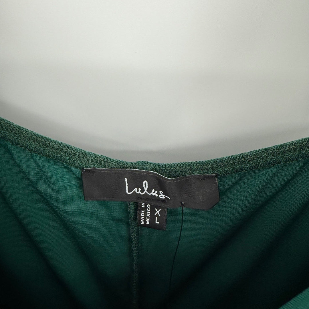 Lulus Amazing Presence Dark Green Mesh Ruched Column Maxi Dress Size XL