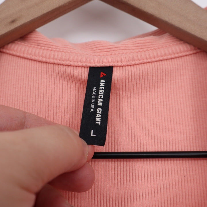 American Giant Coral Ribbed Polo Shirt Short Sleeve Collared Top Size L