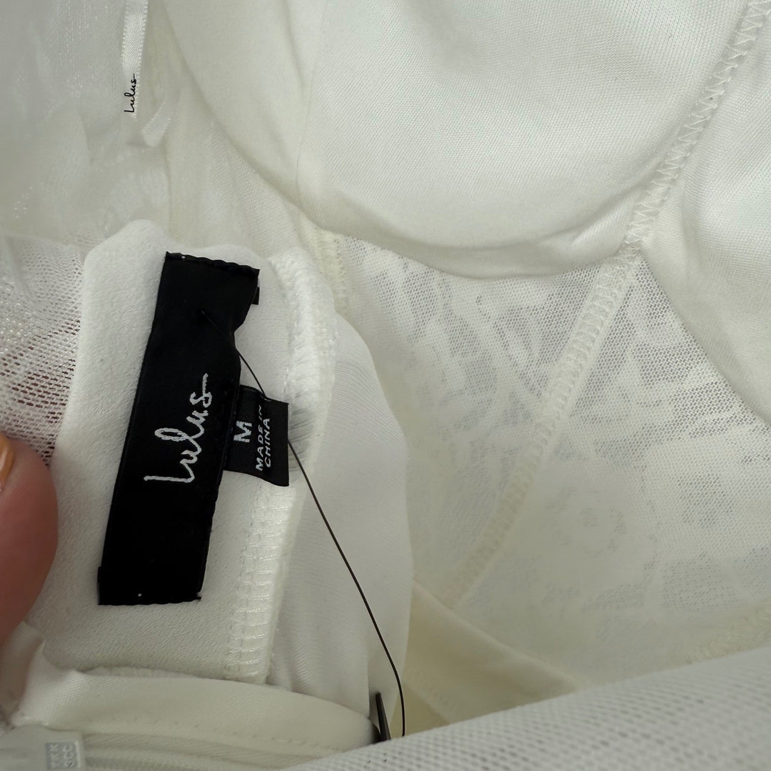 Lulus Positively White Lace Strapless Bustier Jumpsuit Size M