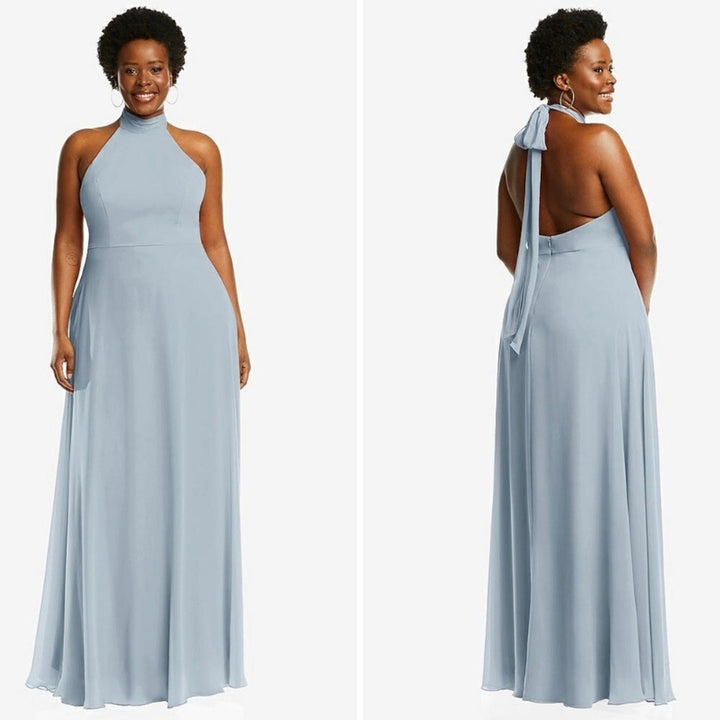 After Six High Neck Halter Backless Maxi Dress In Mist Size 8