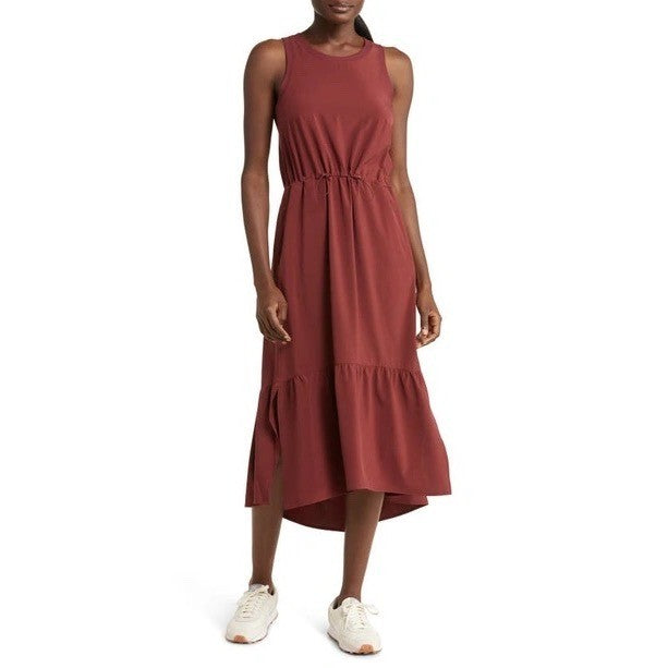 Zella Burgundy Racerback Drawstring Waist Maxi Dress Size L