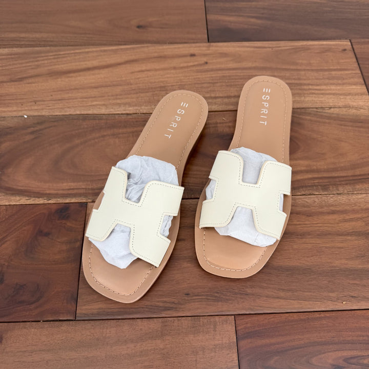 Esprit Sandals Womens Size 7.5 M Off White Leather Leona Slide Casual Slip On