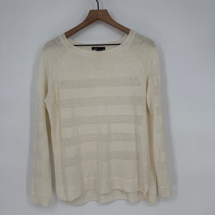 Vince Cream Striped Lightweight Linen Blend Sweater Size S