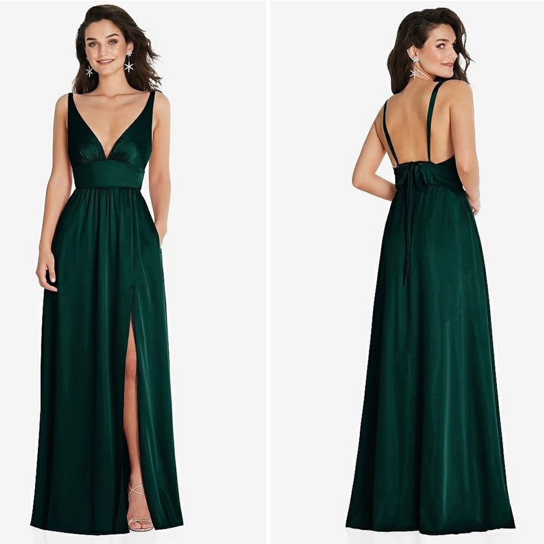 Thread Deep V-Neck Shirred Skirt Maxi Dress With Convertible Straps In Evergreen