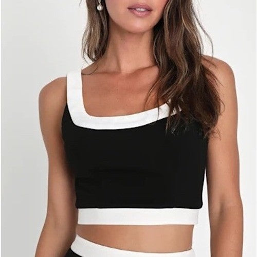 Lulus Black White Contrast Zipper Crop Top Tank XS