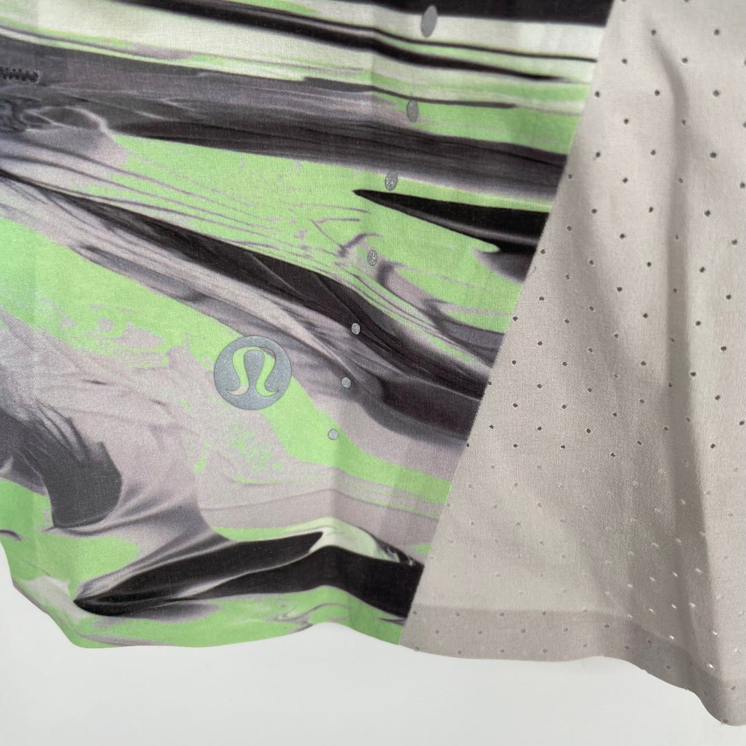 Lululemon Athletic Tank Top Abstract Swirl Green Black White Mesh Back Size M