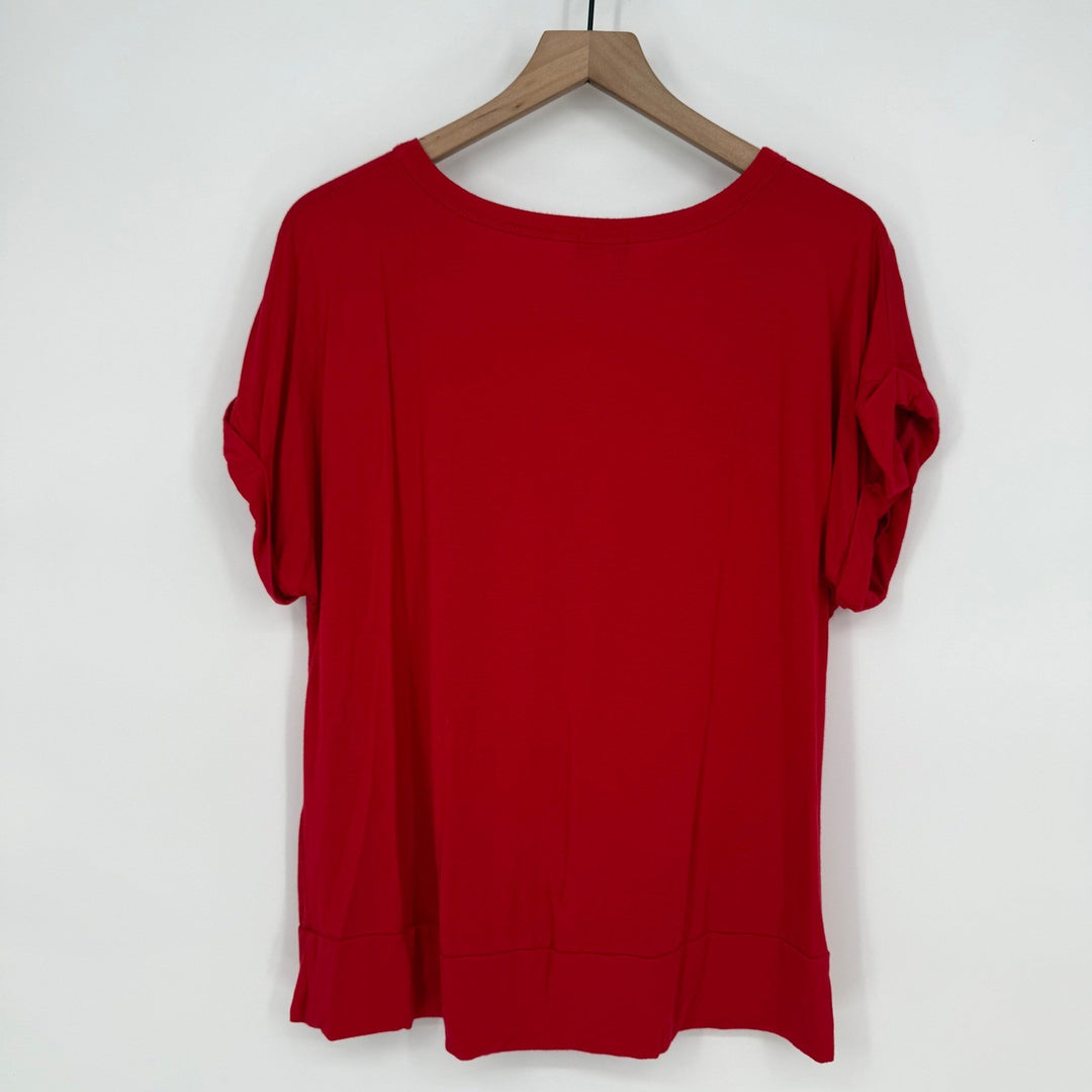 N° 11 Los Angeles Red Twist Front Bamboo Blend Short Sleeve Top