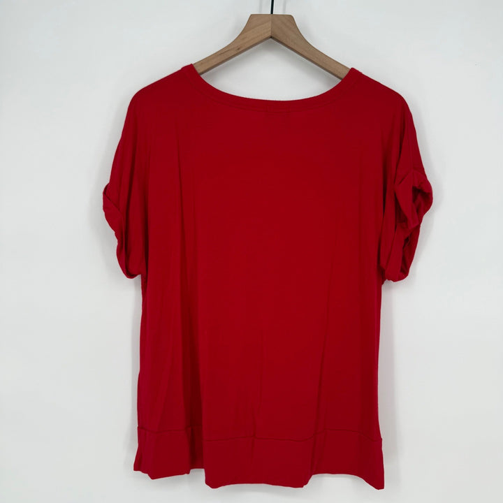 N° 11 Los Angeles Red Twist Front Bamboo Blend Short Sleeve Top