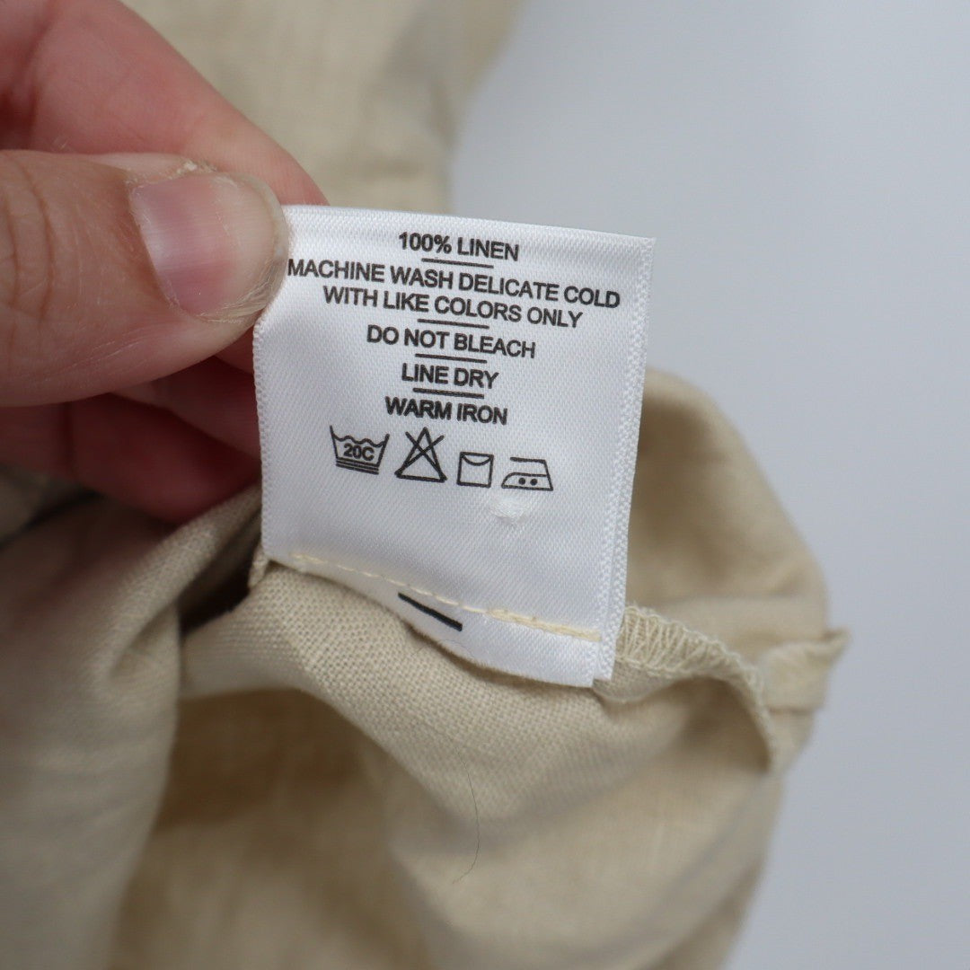 American Giant Linen Button Up Shirt Khaki Tan Short Sleeve Collared Size L