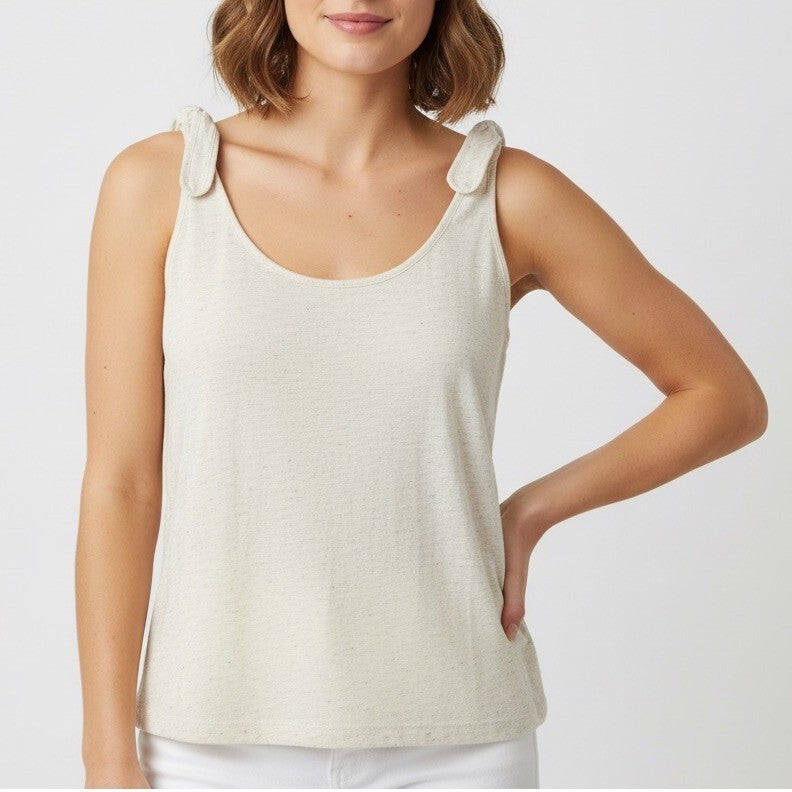 Line Dot Cream Speckled Tie Shoulder Tank Top M