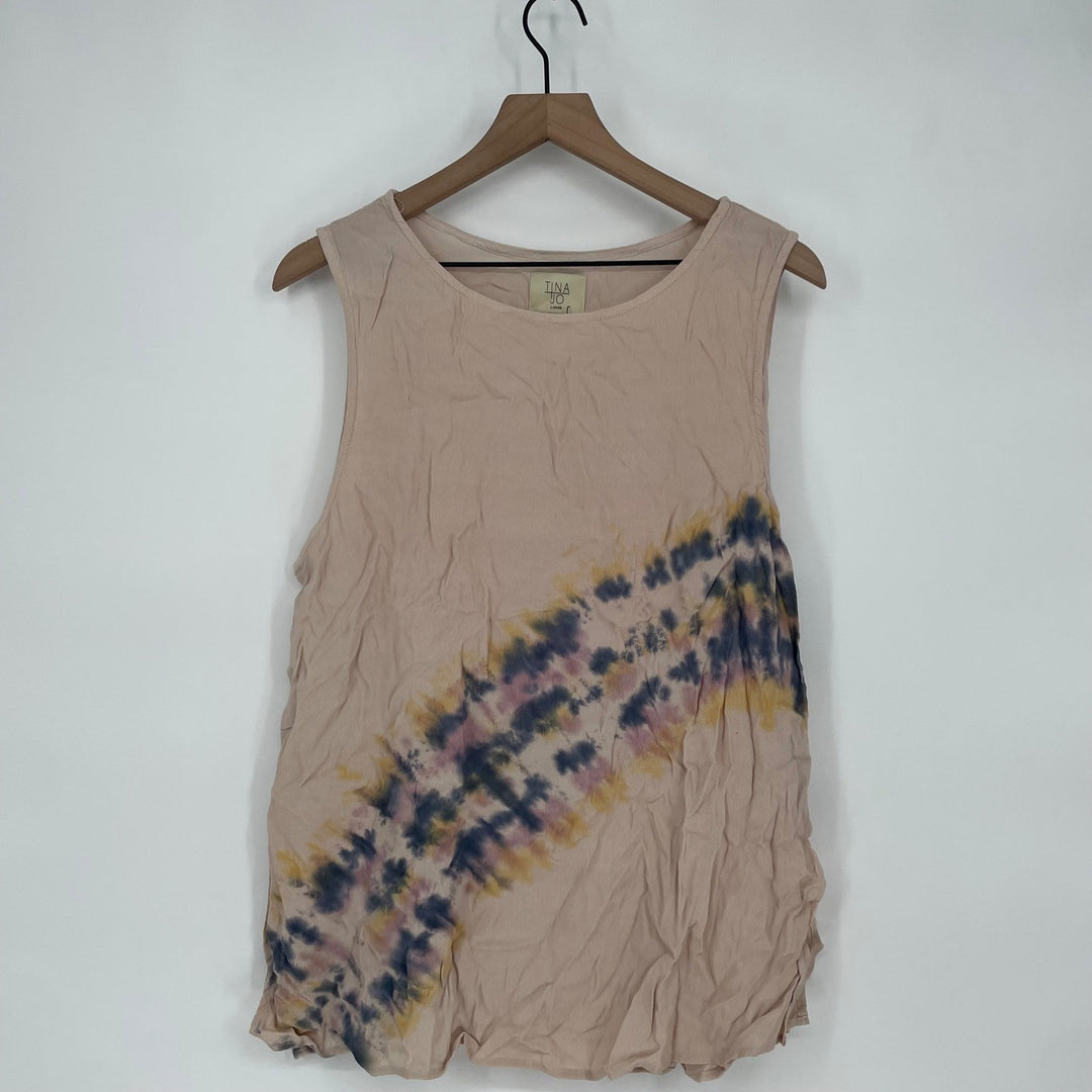 Tina Jo Tie Dye Sleeveless Tank Top Women Large Pink Rayon Casual Top