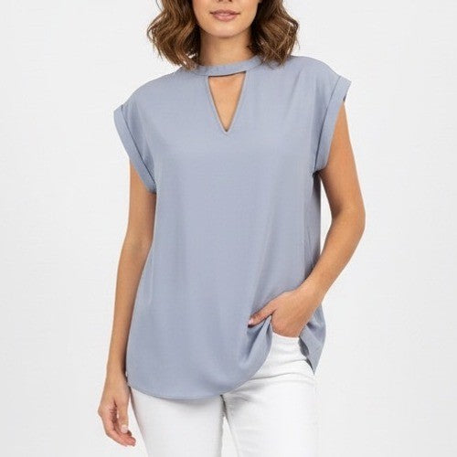Express Gray Keyhole Neck Cap Sleeve Tunic Top Shirt Size L