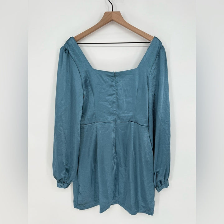 Lulus Got The Love Slate Blue Satin Square-Neck Mini Dress Size L