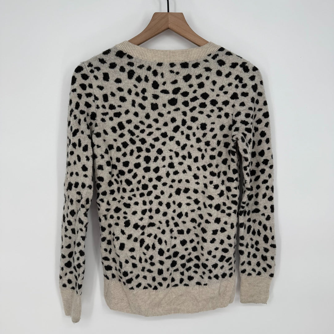 LOFT Sweater Womens Small Beige Black Leopard Themed Viscose Tight Knit V Neck