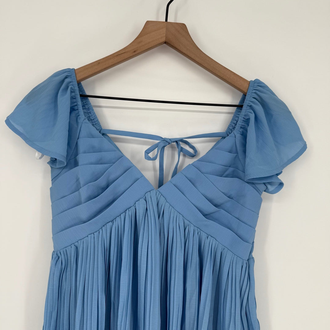 Lulus Amalfi Coast Light Blue Pleated Flutter Sleeve Mini Dress Size XS