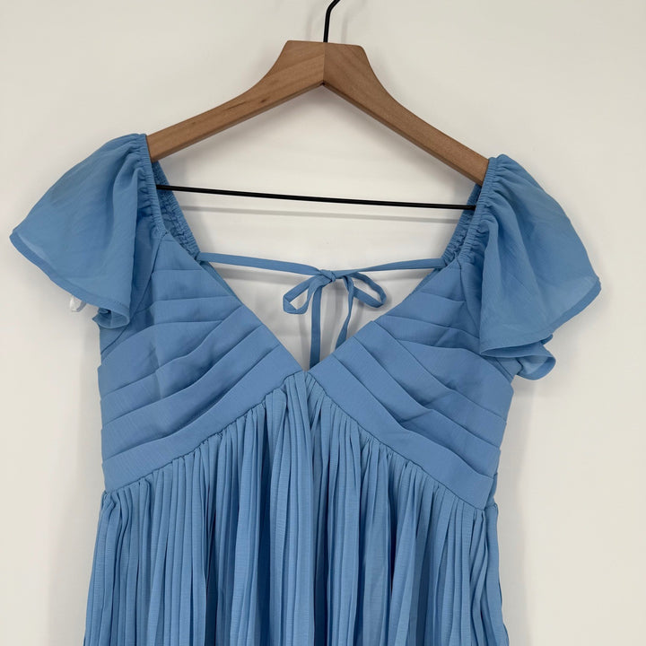 Lulus Amalfi Coast Light Blue Pleated Flutter Sleeve Mini Dress Size XS