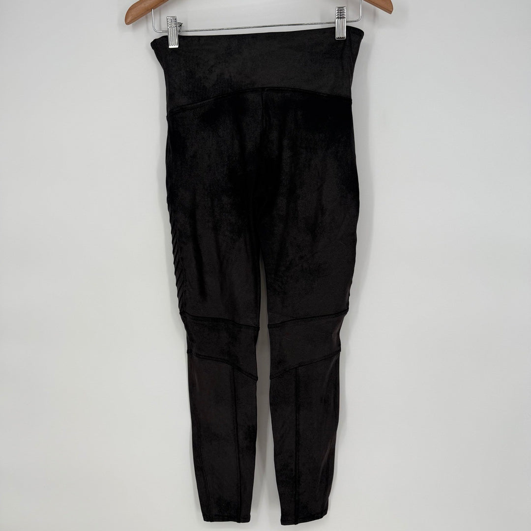 SPANX Moto Velvet Leggings Black High Waist Moto Paneled Size L